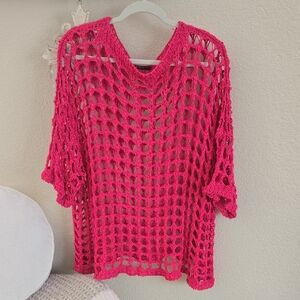 New Collection  Pink Crochet Knit Top